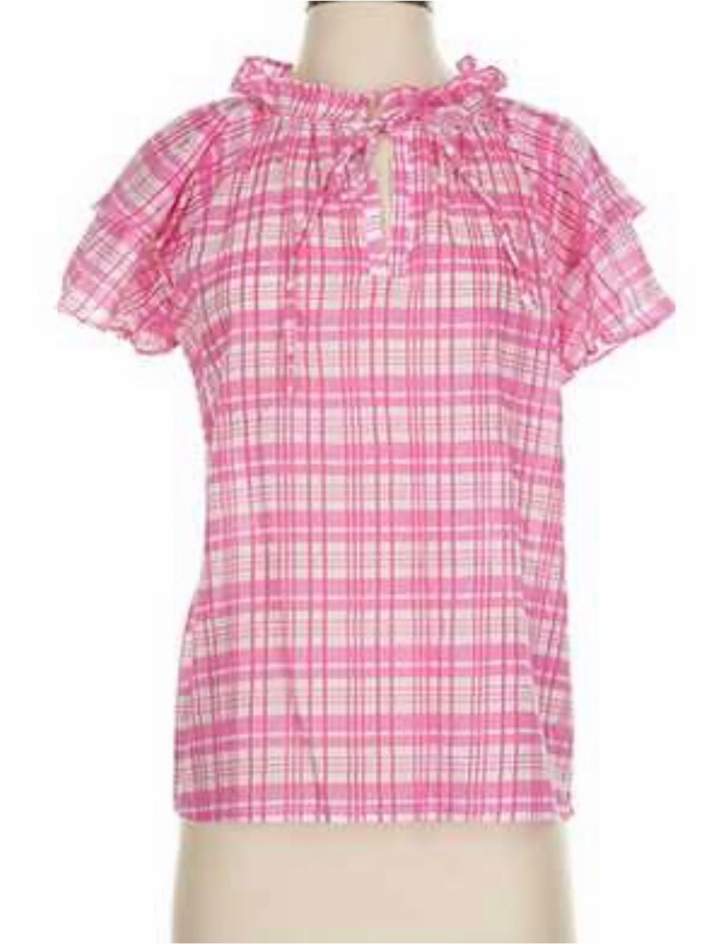 Women’s Pink Plaid Tie-Neck Tunic Top